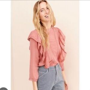 Free People Jasmine Ruffle Pullover Rose Blouse Womens Small